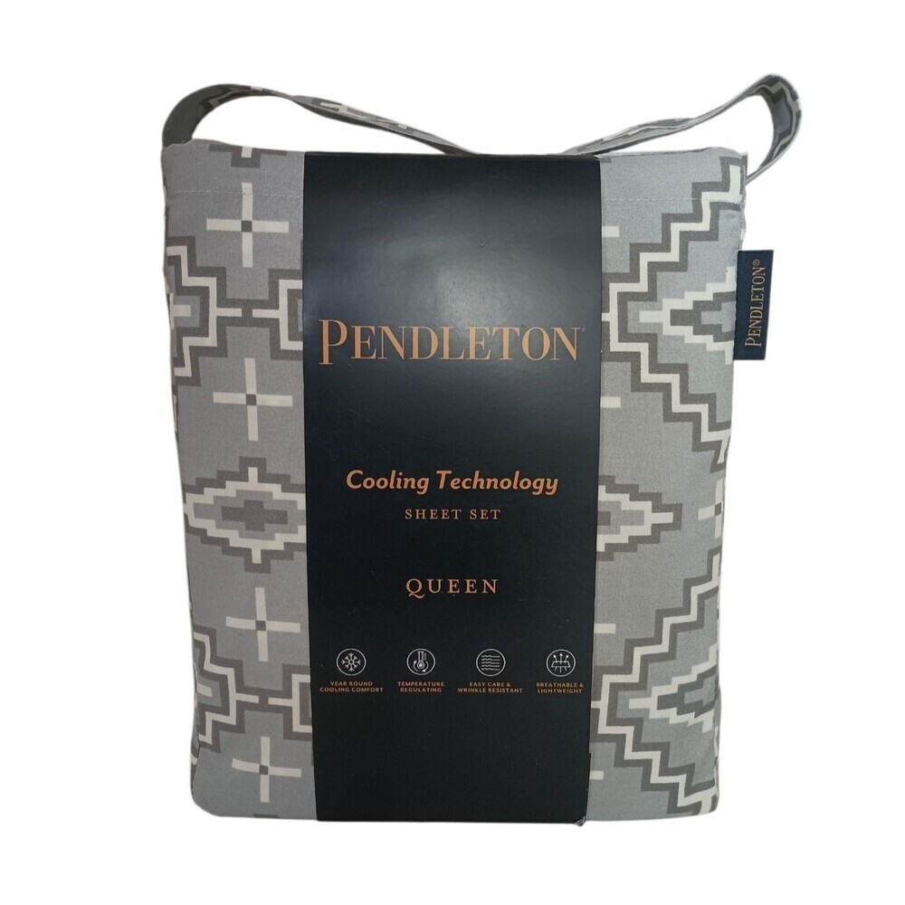 Pendleton Queen Sheet Set Otero Gray Southwestern Aztec Cooling Technology New